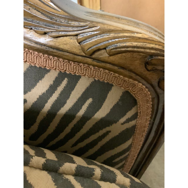 Tan Large Vintage French Bergere Armchair in Zebra Print – Palm Beach Regency, Ralph Lauren or Grandmillennial Statement Piece! See Pics! For Sale - Image 8 of 12