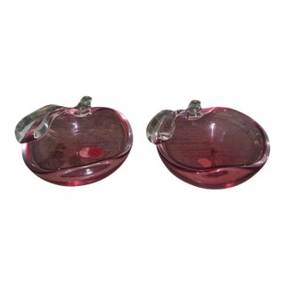 Pair of 1950's Vintage Archimede Seguso Murano Glass Pink Apple Bowl For Sale