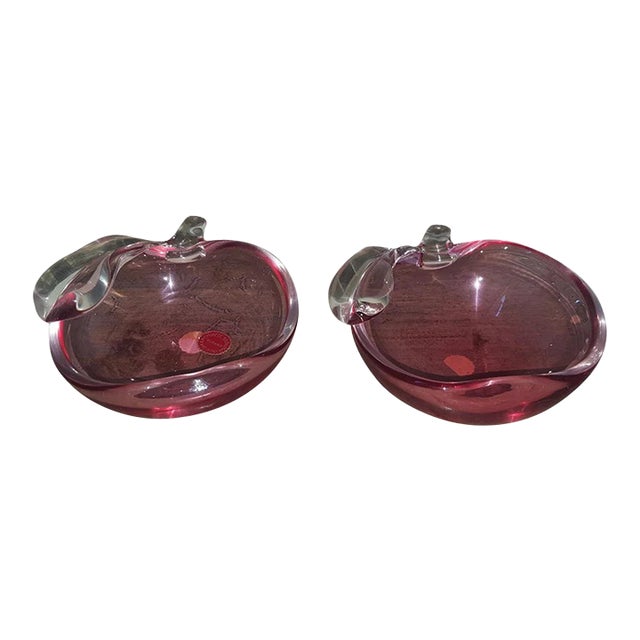 Pair of 1950's Vintage Archimede Seguso Murano Glass Pink Apple Bowl For Sale