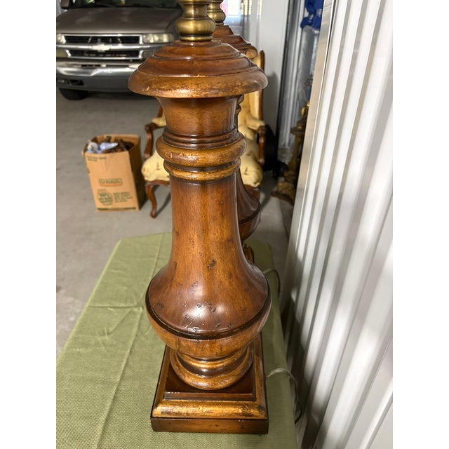Mid-Century Modern Pair of Wood and Gold Painted Lamps, Early 20th Century For Sale - Image 3 of 5