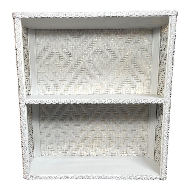 White Mid Century Wicker Shelf For Sale