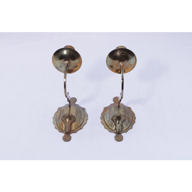 1980s Pair of Mottahedeh Brass Winterthur Candle Sconces For Sale - Image 5 of 12