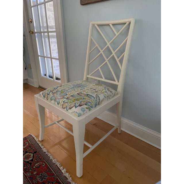 Shabby Chic Chinese Chippendale Style WhiteChair Newly Upholstered. For Sale - Image 3 of 7