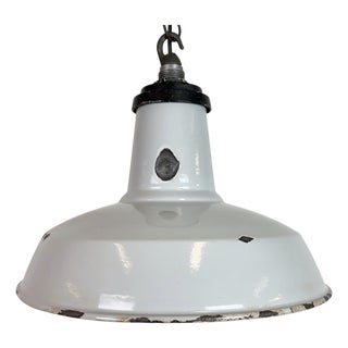 Industrial Grey Enamel Factory Pendant Lamp, 1960s For Sale