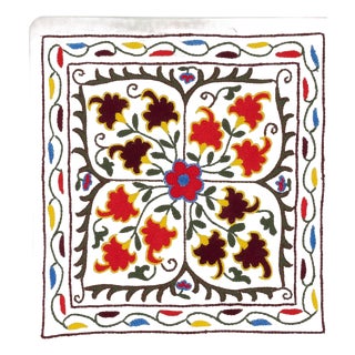 18"x17" Embroidered Cotton Pillowcase. Handmade Cushion. Modern Throw Pillow For Sale