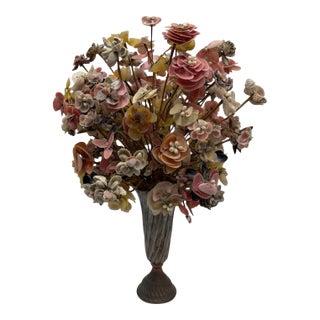 Oversized 24" Vintage Victorian Style Seashell Floral Bouquet in Pedestal Vase For Sale