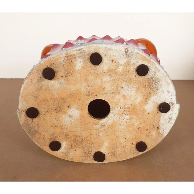 Red Mid Century Chinese Polychrome Glazed Porcelain Seated Kuan Yin on a Lotus Throne For Sale - Image 8 of 11