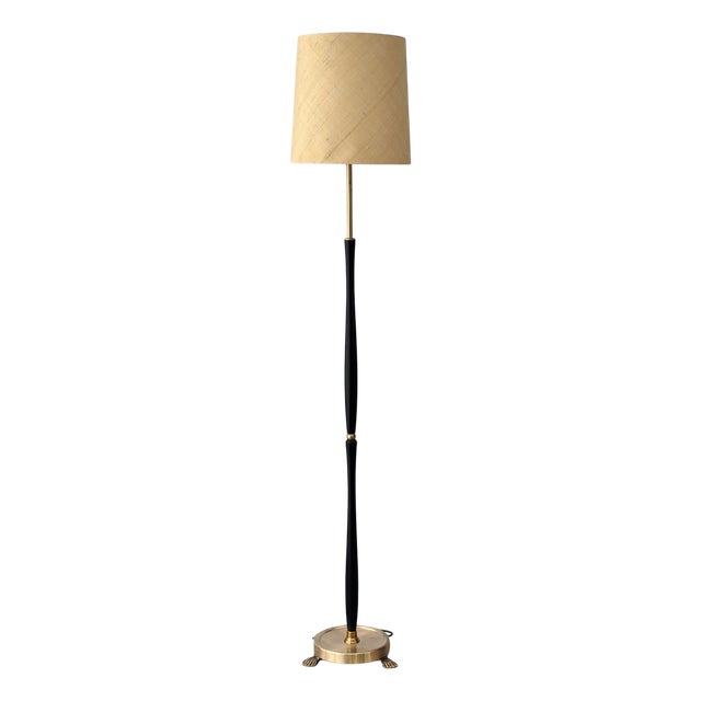 Mid-Century Brass and Silk Floor Lamp from Upsala Armaturfabrik, Sweden, 1960s For Sale
