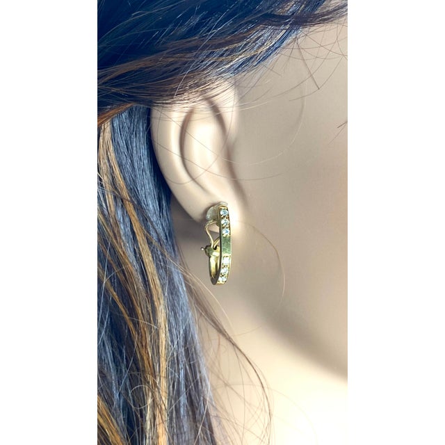 Metal Cartier Vintage 18 Karat Yellow Gold Diamond 0.90 Inch Hoop Earrings For Sale - Image 7 of 8