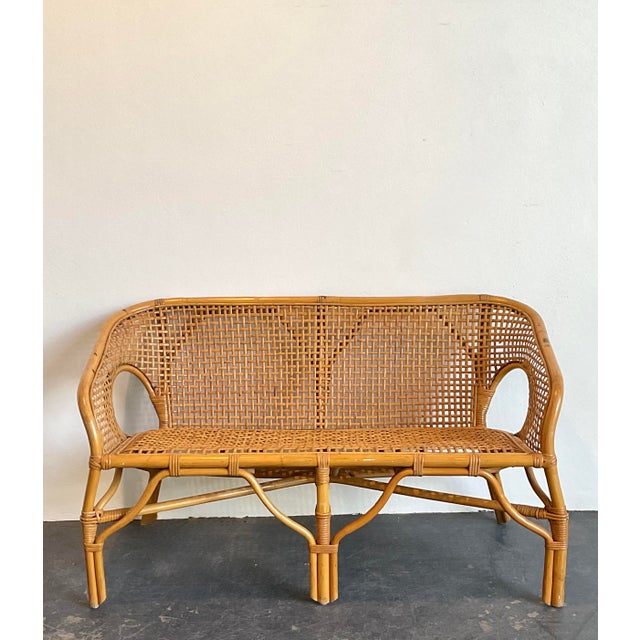 Vintage Woven Rattan Settee For Sale - Image 4 of 12