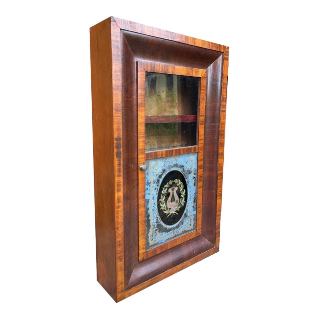 Late 1800s 2-Shelf Cabinet With Reverse Painted Glass. Originally a Mechanical “Ogee” Wall-Clock For Sale