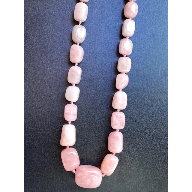 Large Rose Quartz Statement Necklace | Knotted Silk Cord | 304 Stainless Steel Clasp | Luxe Pink Gemstone Beaded Necklace For Sale - Image 9 of 17