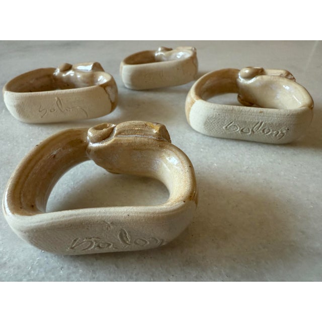 Ceramic Vintage Hand Painted Pottery Napkin Rings For Sale - Image 7 of 7