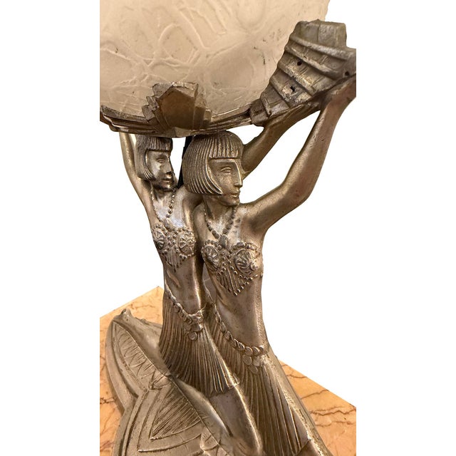 Metal Art Deco Table Lamp with Female Figure, 1930 For Sale - Image 7 of 10