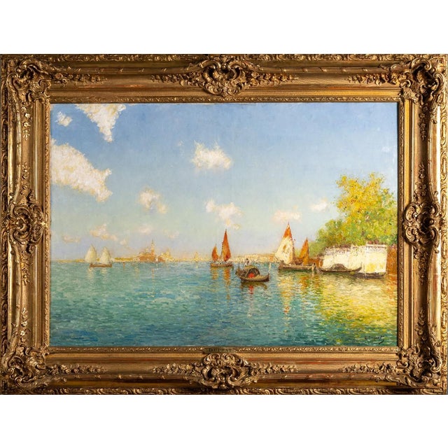 Albert Ferdinand Duprat, View of the Venetian Lagoon, Oil on Canvas For Sale - Image 8 of 8