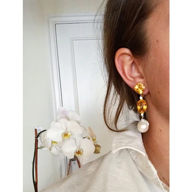 Christina Addison Yellow Gold Pear Drop Earring With White Jade and Bezel Set Turquoise Accent For Sale - Image 4 of 12