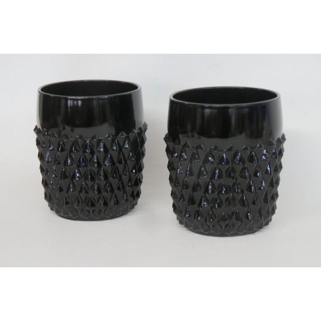 Mid-Century Modern Indiana Glass Tiara Pair of 2 Glasses Cameo Black Diamond Point Tumblers 4953b For Sale - Image 3 of 9
