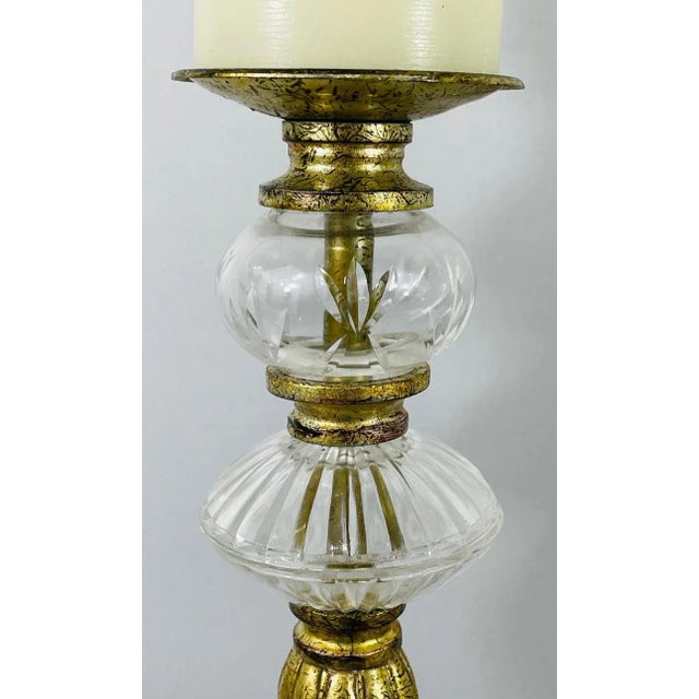 Rococo Italian Rococo Style Gilt Metal and Cut Glass Candle Holder, a Pair For Sale - Image 3 of 11