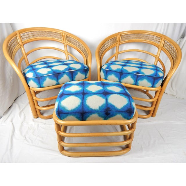 Coastal Natural Rattan Chairs & Ottoman - 3 Pieces For Sale - Image 3 of 12