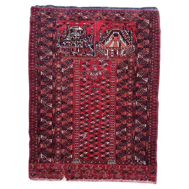 Antique Distressed Tribal Turkmen Rug, 1890s For Sale