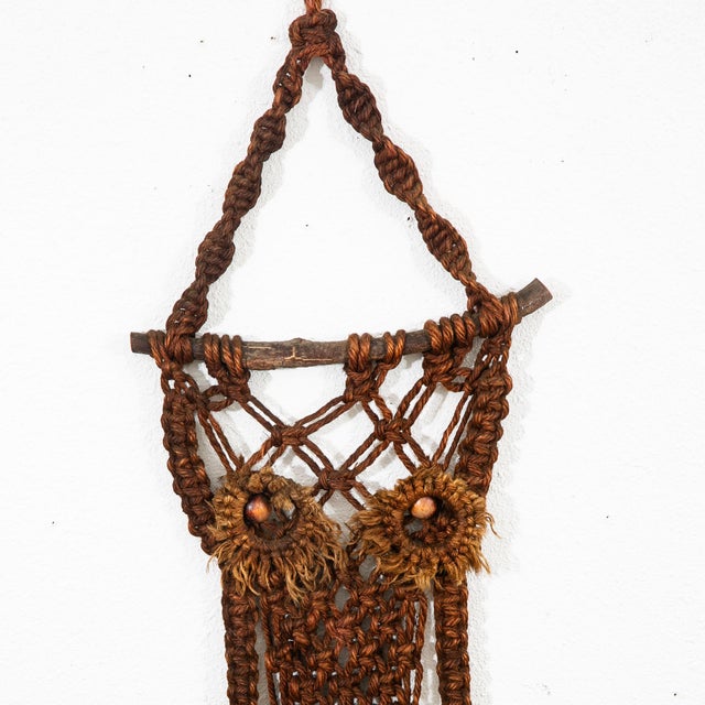 Mid Century Modern Macramé Owl American Artisan Hanging Original Wall Art Custom For Sale - Image 4 of 8