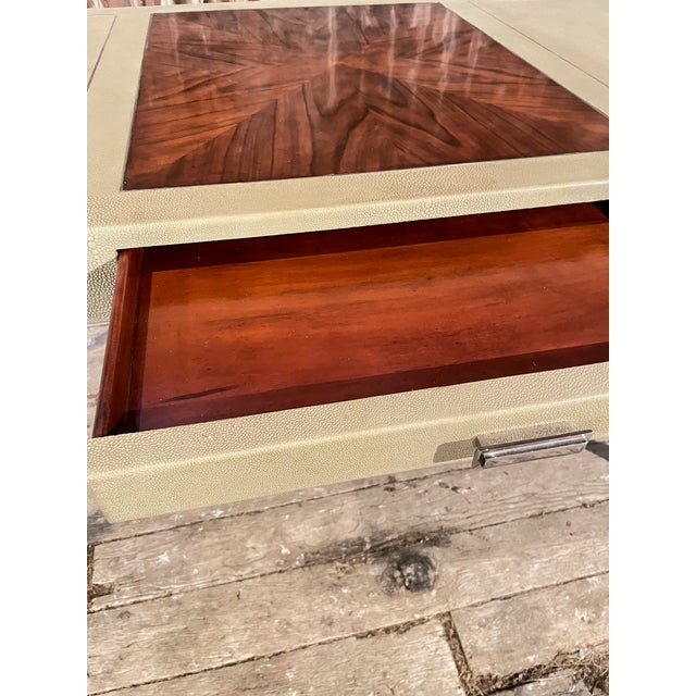 Celadon Writing Desk in Faux Shagreen With Walnut Writing Surface. For Sale - Image 8 of 17