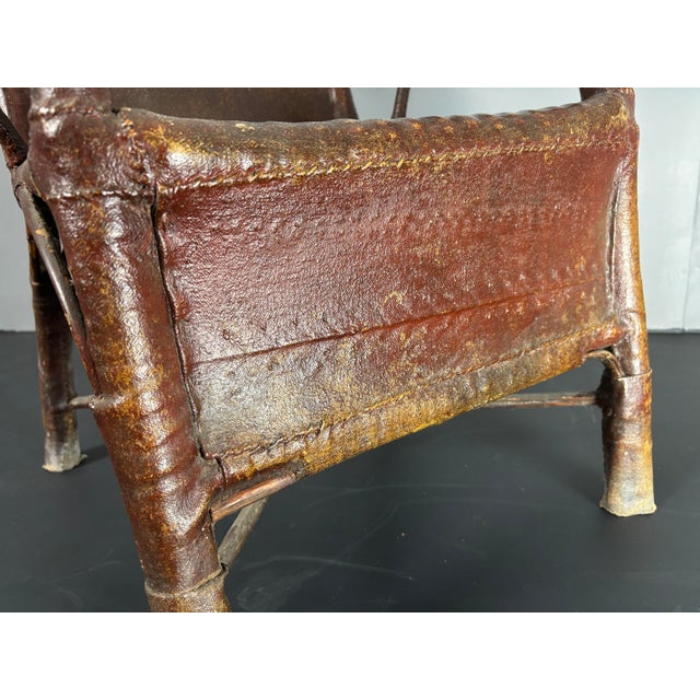 Art Deco Wabi Sabi Colonial Rattan and Faux Leather Oil Cloth Armchair, 1920s For Sale - Image 13 of 18