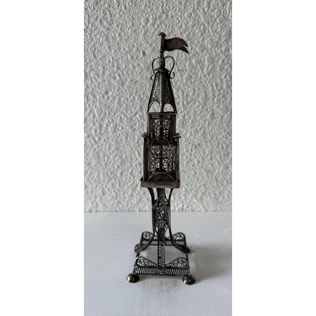 Rare 19th C Antique Silver Filigree Judaica Besamim Spice Tower Austro Hungarian For Sale - Image 11 of 12