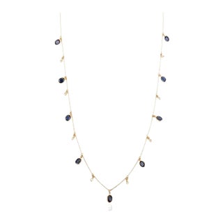 Art Deco Style Sapphire Station Necklace For Sale