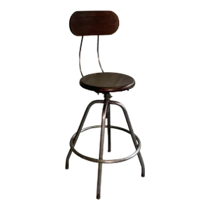 Mid 20th Century Industrial Brushed Steel And Maple Drafting Stool