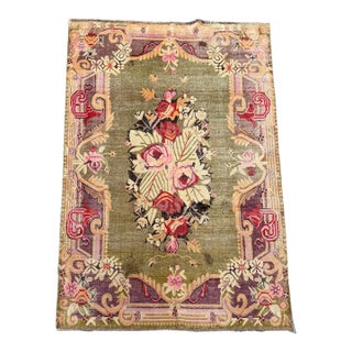 Antique Early 20th Century Samarkand Floral Rug With Rose Bouquet For Sale