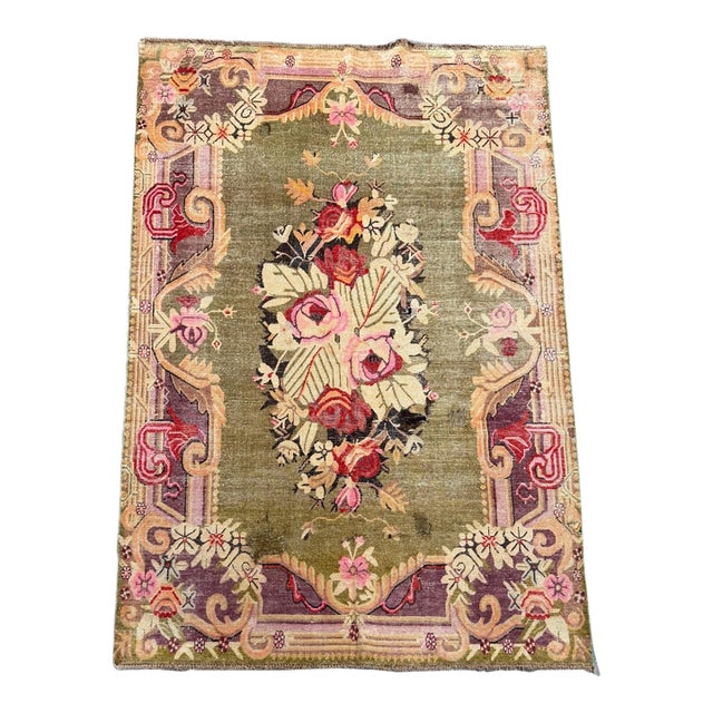 Antique Early 20th Century Samarkand Floral Rug With Rose Bouquet For Sale