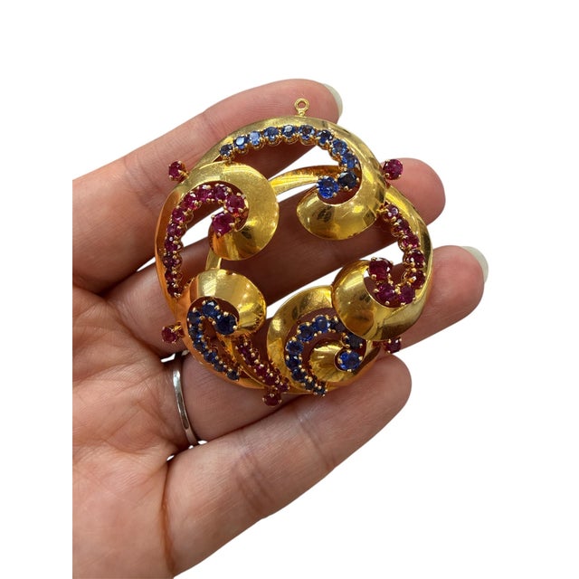 Mid-Century Modern Mid 20th Century Cartier Retro Ruby and Sapphire Pendant For Sale - Image 3 of 6