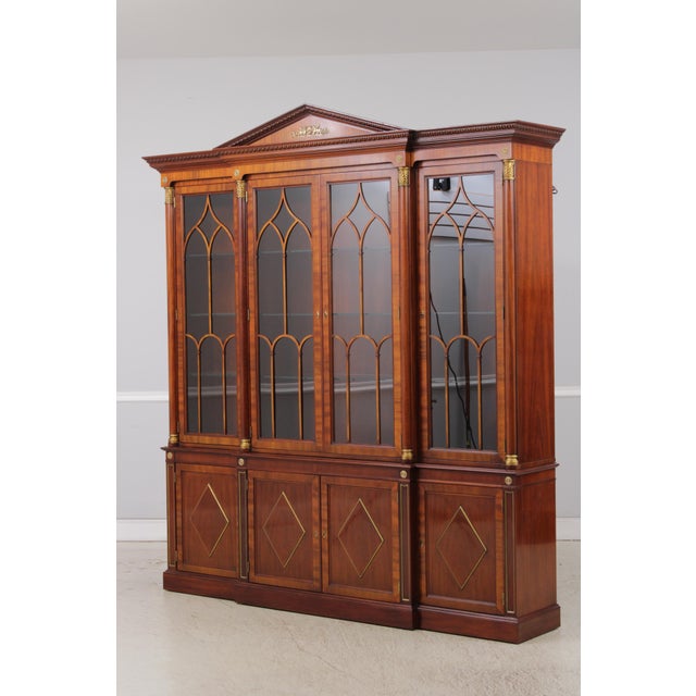 Neoclassical Kindel Neoclassical Mahogany Breakfront Bookcase For Sale - Image 3 of 18