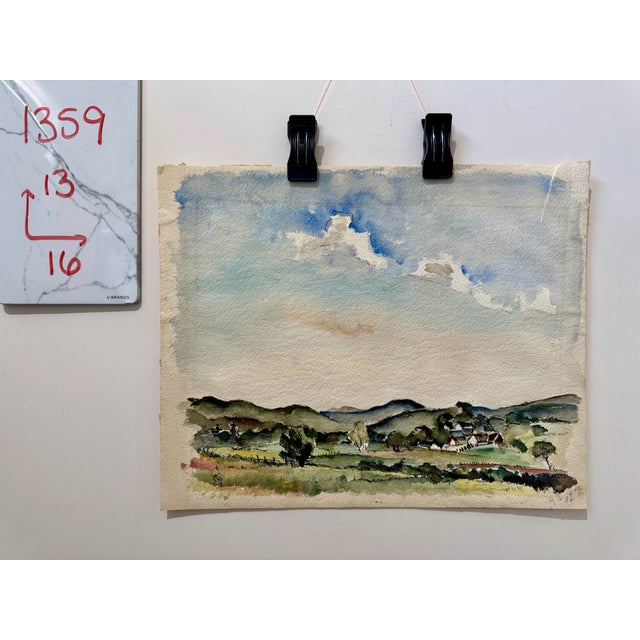 Green Henry Emil Salloch Original Watercolor on Paper Rural Settlement in the Foothills, 1940. For Sale - Image 8 of 8