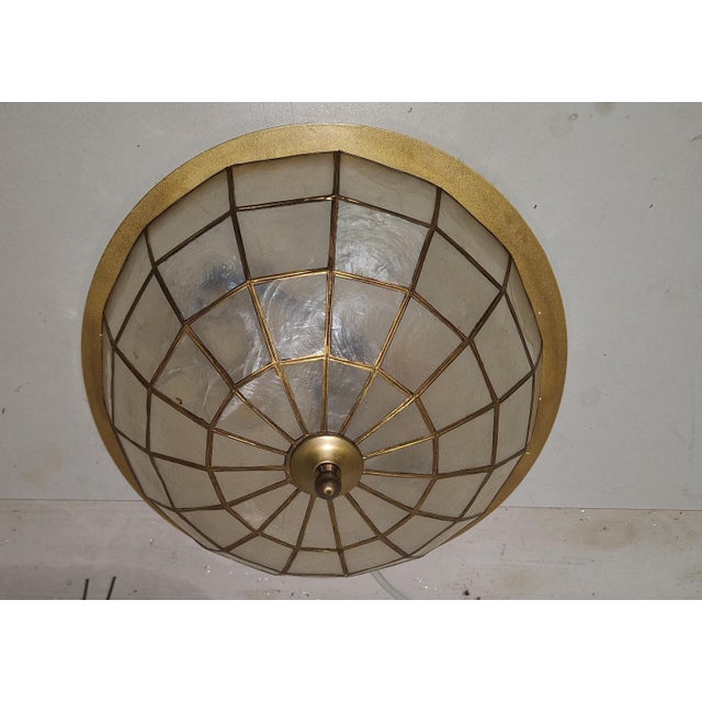 Flat Vintage Ceiling Lamp with Capiz Shell Tile Shade from Honsel, 1980s, in Very Good conditions. Designed 1980 to 1989...