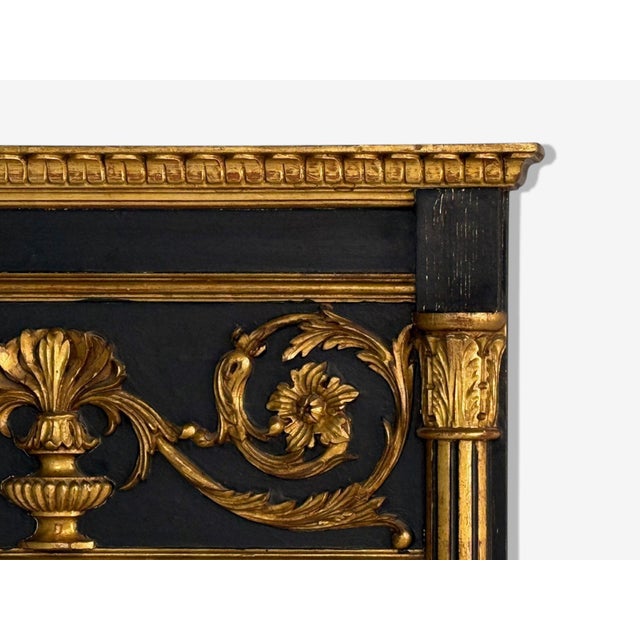 Neoclassical Style, Trumeau Mirror, Black Painted Wood, Giltwood, Italy, 20th C. For Sale - Image 4 of 7