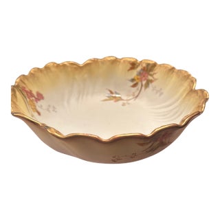 1890s French Martial Redon Limoges Gilt Floral Scalloped Bowl For Sale