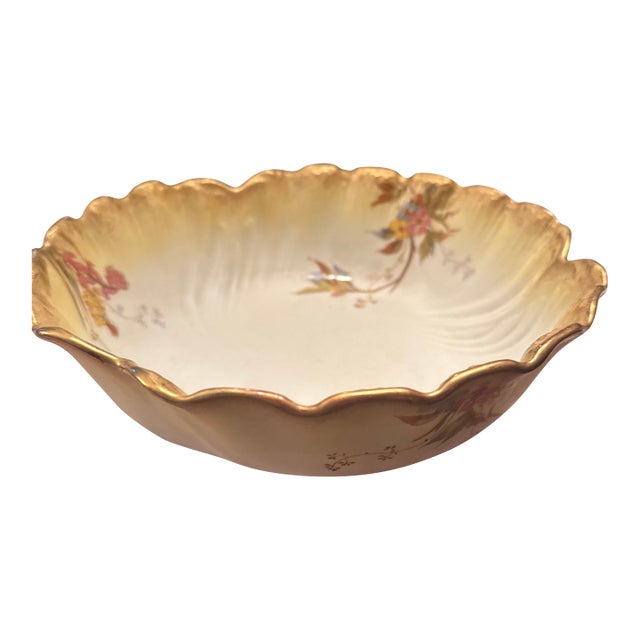 1890s French Martial Redon Limoges Gilt Floral Scalloped Bowl For Sale