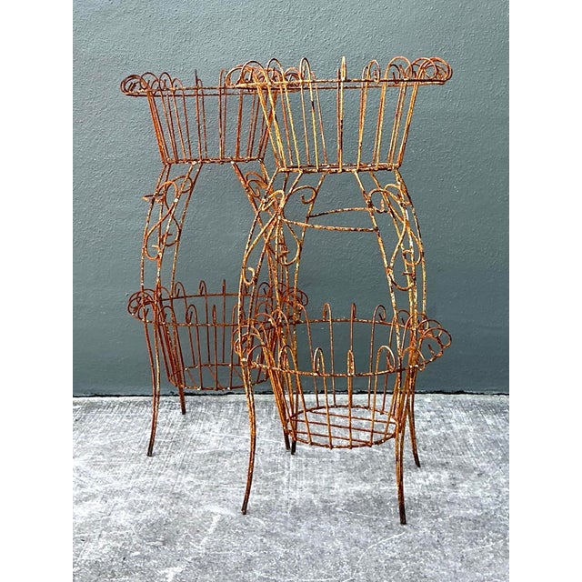 Vintage Distressed Wire Plant Stands - A Pair For Sale - Image 11 of 12