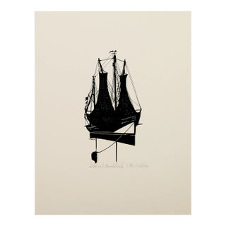 Silhouette of a Sailing Ship - Original Screen Print - 1970s For Sale