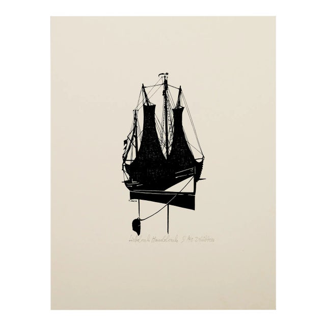 Silhouette of a Sailing Ship - Original Screen Print - 1970s For Sale