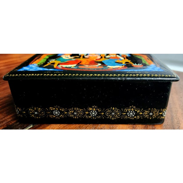 Russian Palekh Vintage Fine Black Lacquer Covered Box For Sale - Image 10 of 12