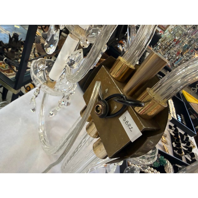 Brass Hollywood Regency Crystal Wall Sconce 18x13 1930s For Sale - Image 8 of 12
