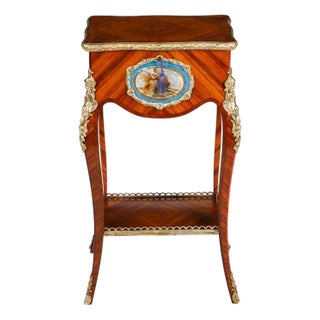Antique French Porcelain Mounted Side Occasional Worktable, 1800s For Sale