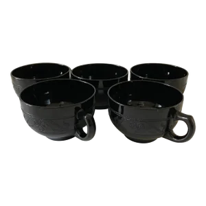 Vintage Hazel Atlas Cloverleaf Black Depression Glass Tea Cups - Set of 5