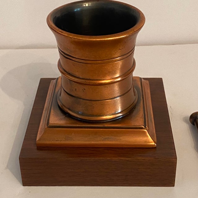 Traditional 1950’s Solid Bronze Apothecary Mortar and Pestle Mounted on Solid Walnut Presentation Base. For Sale - Image 3 of 13