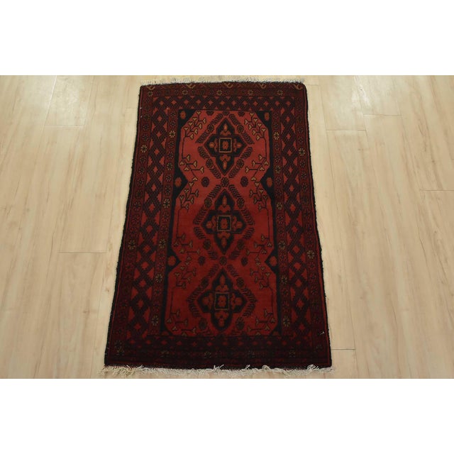 Cabin Turkmen Rug 2’7” X 4’2” Red Wool Tribal Hand-Knotted Oriental Carpet For Sale - Image 3 of 10