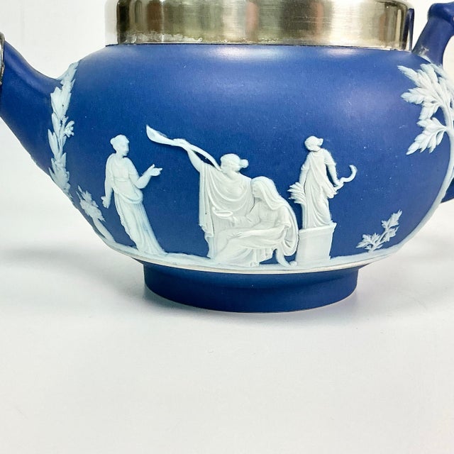 Wedgwood Early 20th C Antique English Chippendale Wedgwood Sterling Silver Hellenic Porcelain Tea Pot For Sale - Image 4 of 16