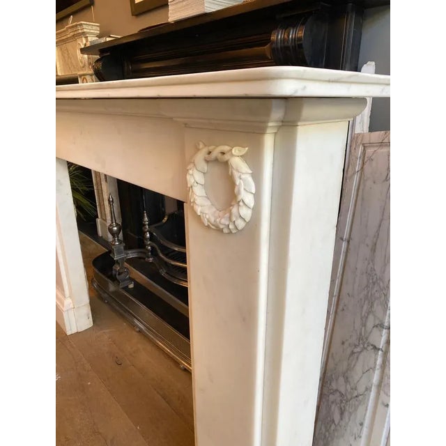 Hollywood Regency Antique Regency Statuary Fireplace Mantel in White Marble For Sale - Image 3 of 6